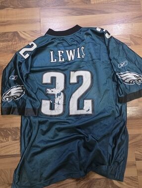 Reebok Eagles #32 Lewis Football Jersey Distressed